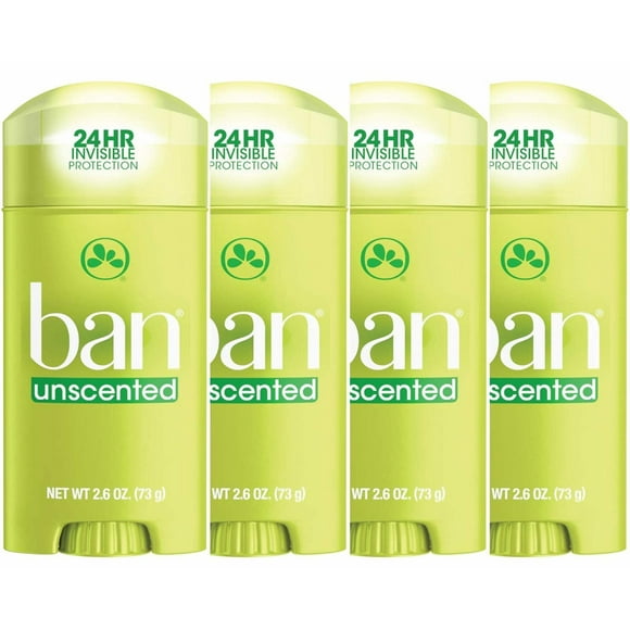 Ban Antisudorifique Invisible Original Non Parfumé 24 Heures, Déodorant Solide, Protection contre l'Humidité des Aisselles, avec Ingrédients Anti-Odeurs, 2.6 Onces (Lot de 4)