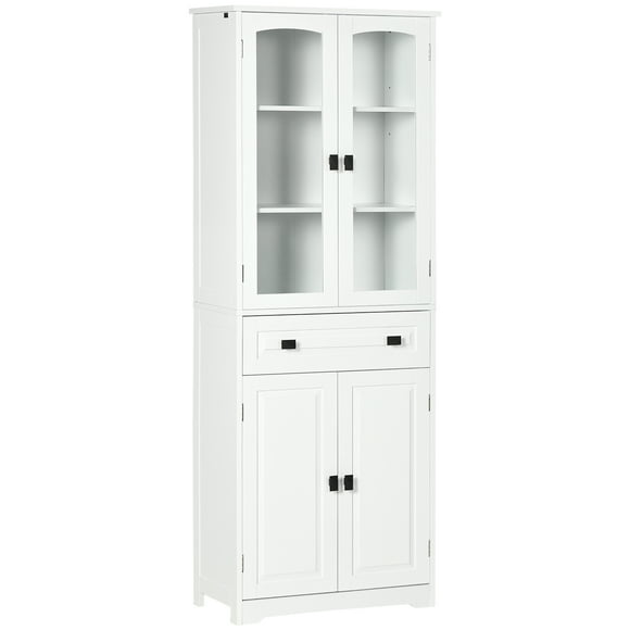 HOMCOM 63" Kitchen Pantry Storage Cabinet w/Adjustable Shelves Glass Door
