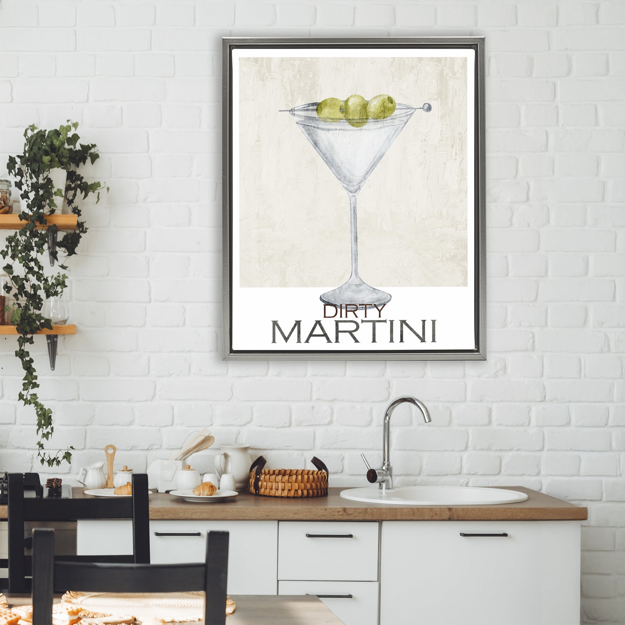 Stupell Industries Dirty Martini Olives Gray Framed Floater Canvas Wall Art, design by Kim Allen