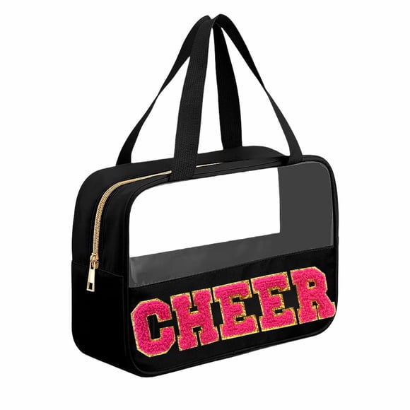 Bolso de felpilla JOJOPOLLO con letras rosas para porristas, regalos para equipos, mujeres y niñas, accesorios para porristas, bolsa de maquillaje con asa y cremallera, regalos