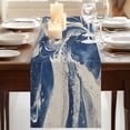 thumbnail image 3 of Navy White 60 Inch Table Runner, Marble Modern Artwork Farmhouse Dresser Scarf Cotton & Linen Tablerunner for Dining/Kitchen Island/Holiday Party Décor 13" x 60", 3 of 9
