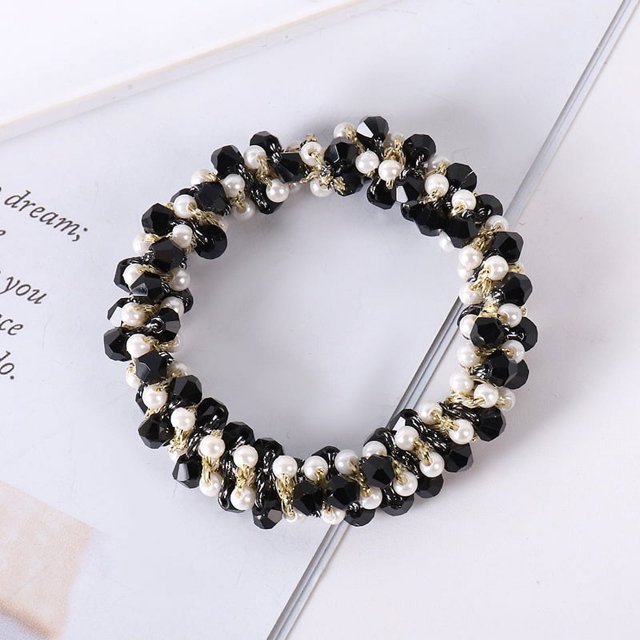 Accesorios para el cabello con estilo Cuerda para el cabello con perlas tejidas a mano Banda para el cabello con cola de caballo en la parte posterior de la cabeza Cabello con diamantes de imitación