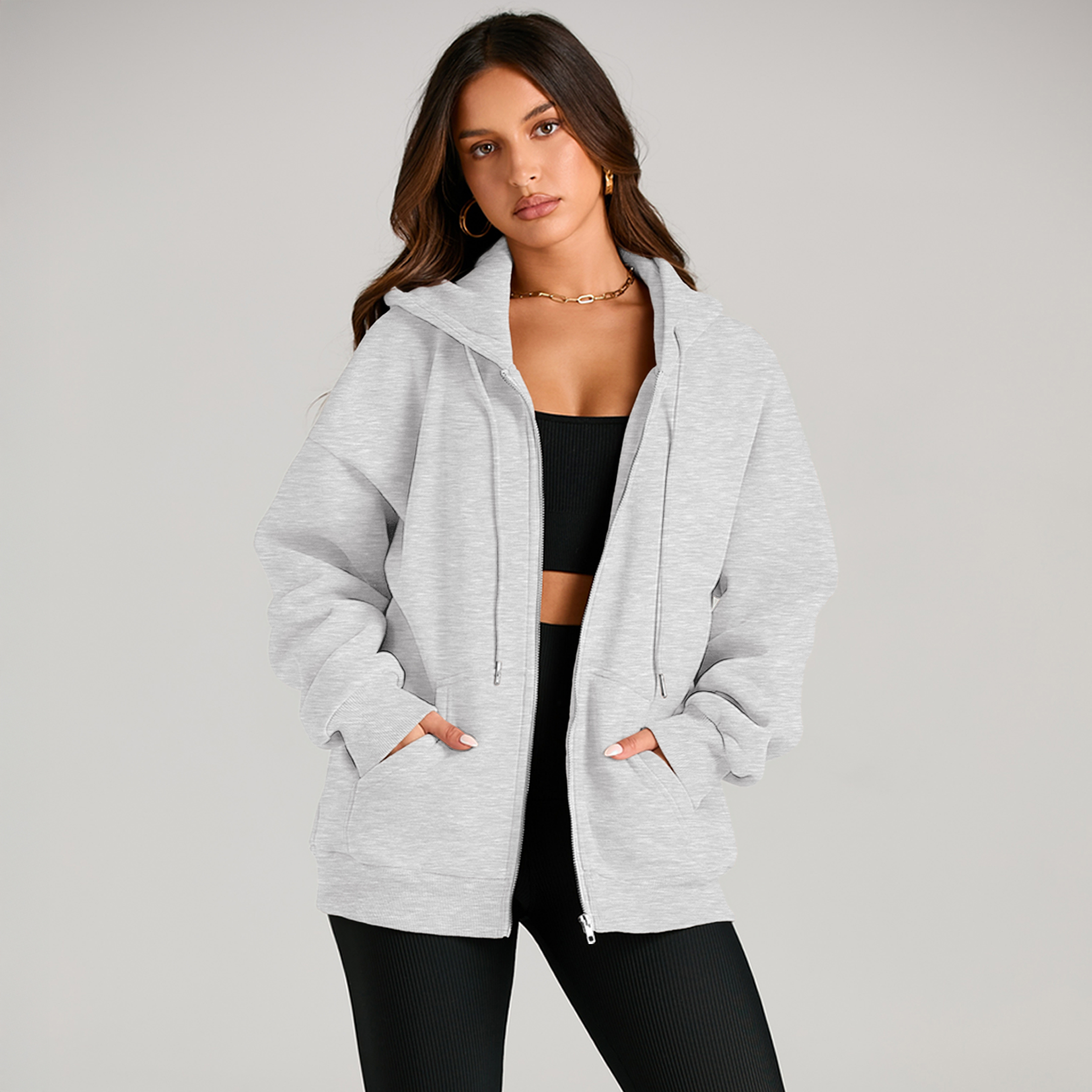 SUNBS Women's Oversized Zip-Up Fleece Hoodie photo 7