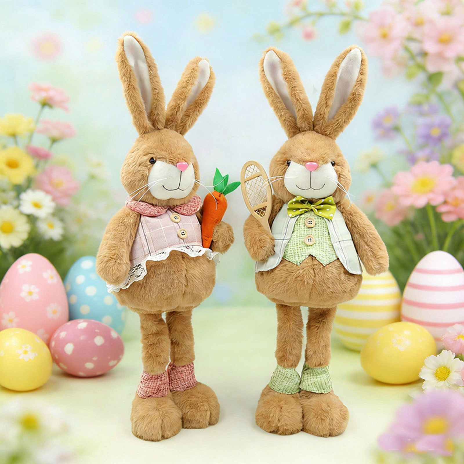 Pull Leg Plush Easter Bunny Toy, Stretchy Rabbit Doll with Long Ears, Pink Fluffy Stuffed Animal for Desktop Decoration, Cute Home Spring Decor, Easter Basket Stuffers