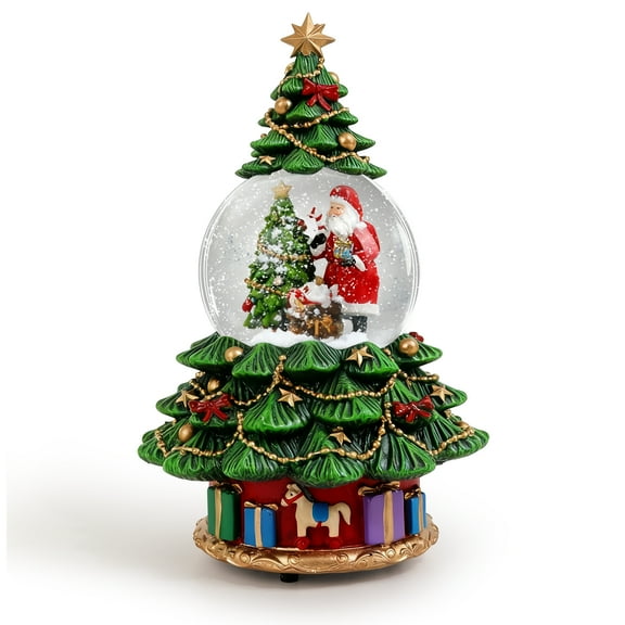 Christmas Musical Snow Globe Home Decor with LED Light Music Box,Santa and Tree,Cute Gift For Kids Girls