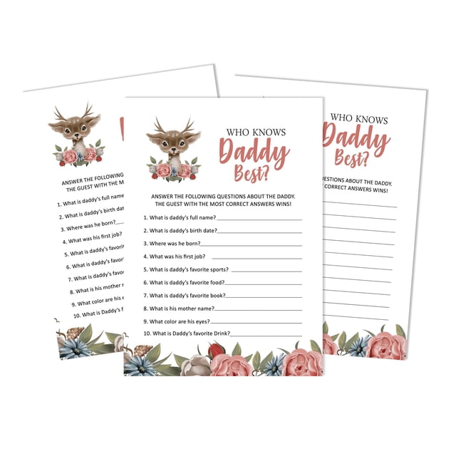 Inkdotpot Deer Jungle Animals Who Knows Daddy BestBaby Shower GameCards FunActivity Cards Set Of 50Party Theme