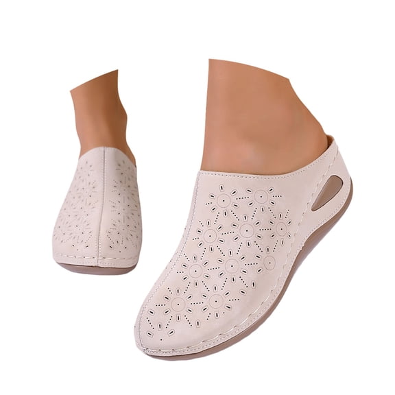 HNMKIU Sandals for Women Fashion Open Toe Hollow Out Platform Slides Comfortable Casual Beach Slippers with Elegant On Design Summer Shoes Beige,6.5