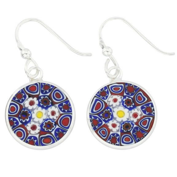 GlassOfVenice Murano Glass Millefiori Dangle Earrings - Silver