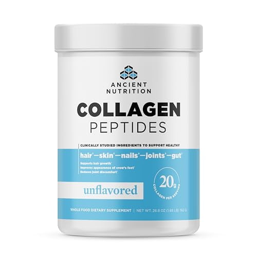 Péptidos de colágeno de Ancient Nutrition, péptidos de colágeno en polvo, colágeno hidrolizado sin sabor, apoya la salud de la piel, las articulaciones, el intestino, ceto y paleo, 38 porciones, 20 g