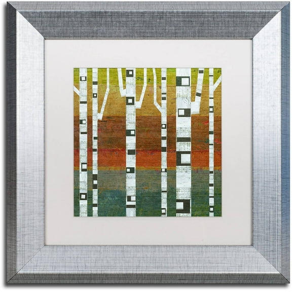 Trademark Fine Art "Birches" Canvas Art by Michelle Calkins, White Matte, Silver Frame