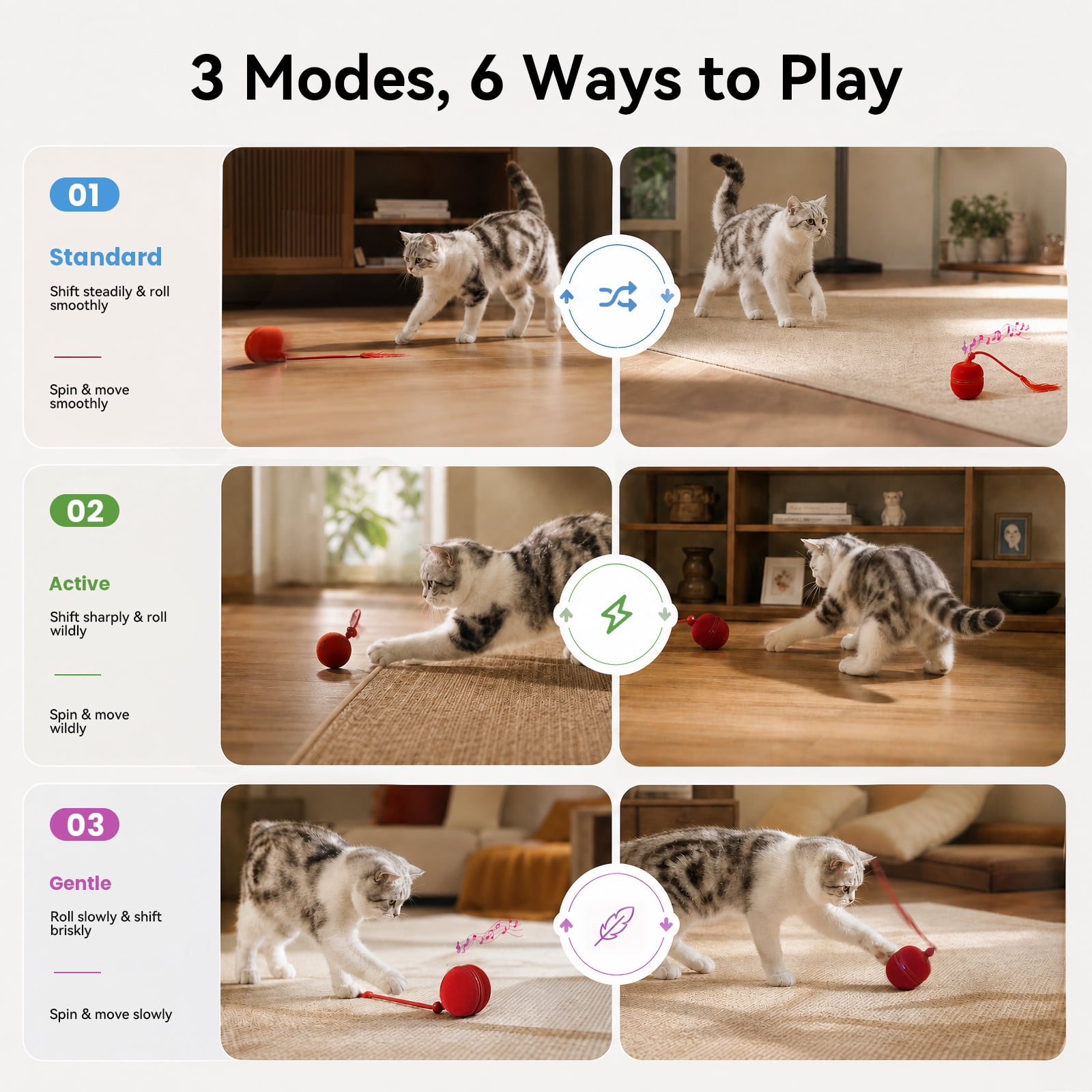 Cheerble Wicked Ball Duo2 Automatic Interactive Cat Toy with Tail & LED Light, Vintage Red