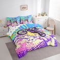 thumbnail image 2 of Castle Fairy Pop Art Motocross Twin Bedding Sets 7-Piece for Teens, Bright Burst Jump Bedding Comforter Set for Vibrant Bedroom, Purple Pink, 2 of 7