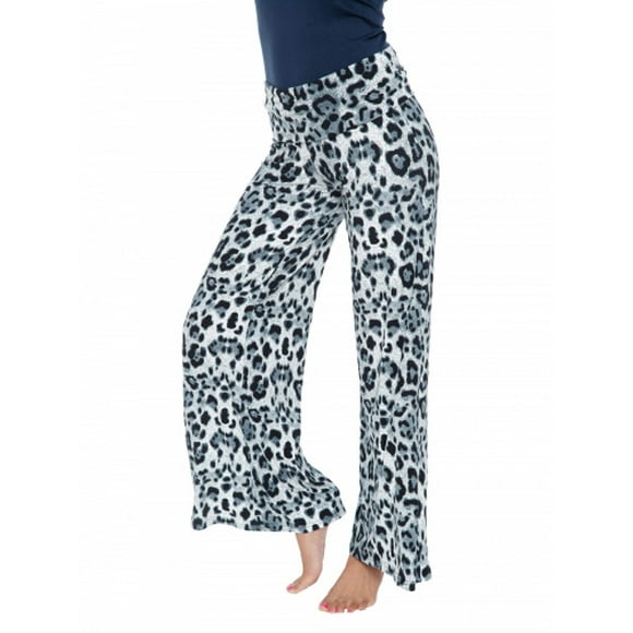 White Mark Women's Cheetah Printed Palazzo Pants, Gray, L