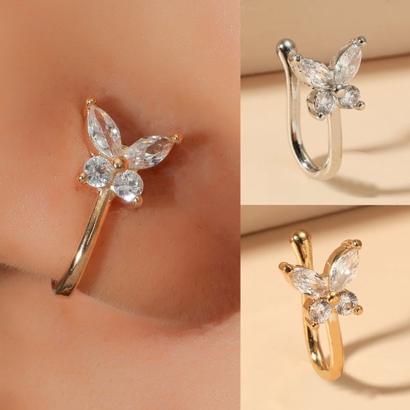 SmartBy Nose Clip Non-Piercing U-shaped Sexy Retro Gift Bling Rhinestone Butterflies Fake Nose Cuff Hoop Ring Fashion Jewelry