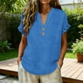 thumbnail image 2 of Women's Tops V Neck Ruffle Short Sleve Cotton Linen T-shirts Solid Color Shirts Dressy Casual Summer Fall Cute Outfits 2026 Basic Trendy Vacation Blouses, 2 of 8