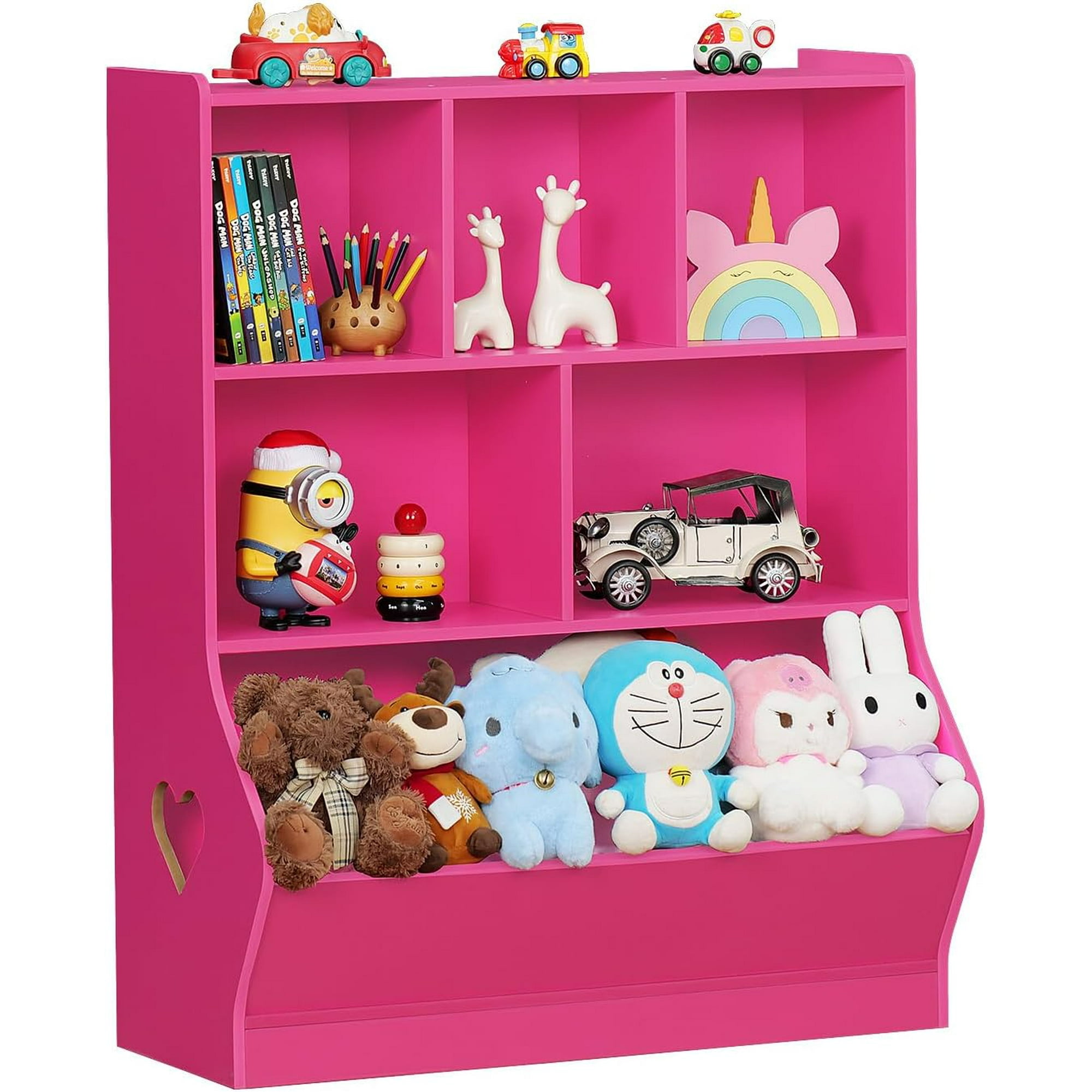 XYGOO Kids Storage Organizer, 3 Tier Children Bookcase and Bookshelf, Toddler 6 Cubby Cabinet, Wood Book Shelf for Playroom, Bedroom, Living Room, Nursery, School 39.17'' H (Pink)