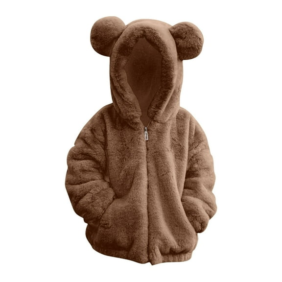 Kids Girl's Zip Up Fuzzy Fleece Jacket Cute Tedd𝐲 Coat Soft Bear Ears Hoodie Sweatshirt Boys Toddler Winter Coat Outerwear