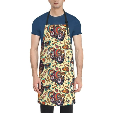 

Xecao Fashion Hippie Girl Print Kitchen Cooking Aprons Waterproof Adjustable Bib Aprons with 2 Pockets for Women Men Chef