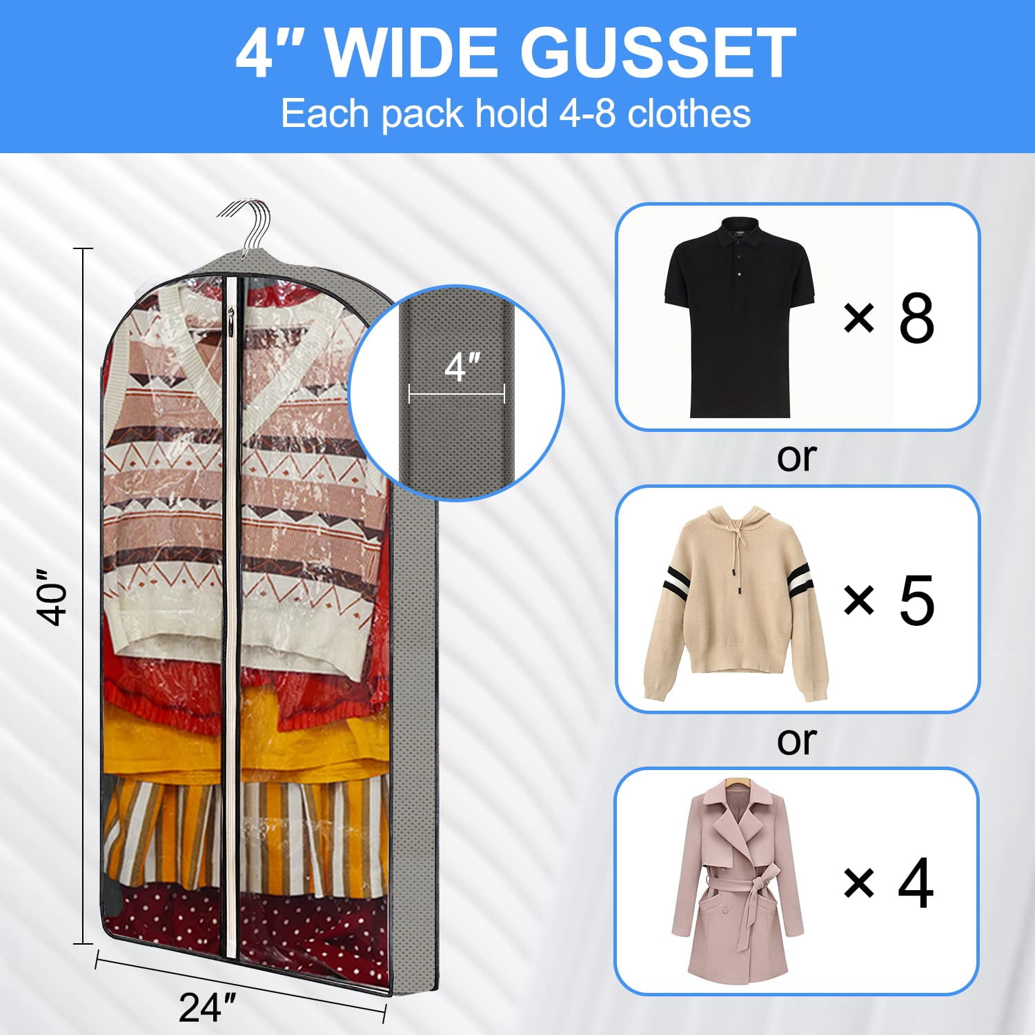 Emlimny 2 Packs   Garment Bags,40" Clear Suits Covers with 4" Gussetes for Hanging Clothes Closet Storage Travel, Plastic Protector for Coat, Jacket, Sweater, Shirts
