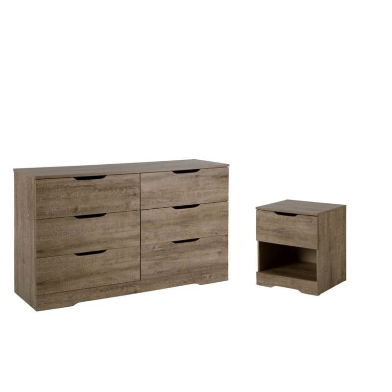 2 Piece Set With Dresser And Nightstand In Weathered Oak Walmart