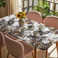 thumbnail image 3 of Grey Rabbits Table Cloths for 5 Foot Rectangle Tables, Pine Cones Brown Plants Farmhouse Wooden Patio Waterproof Elastic Fitted Tablecloths, Washable Rectangular Table Cover for Camping, 3 of 8