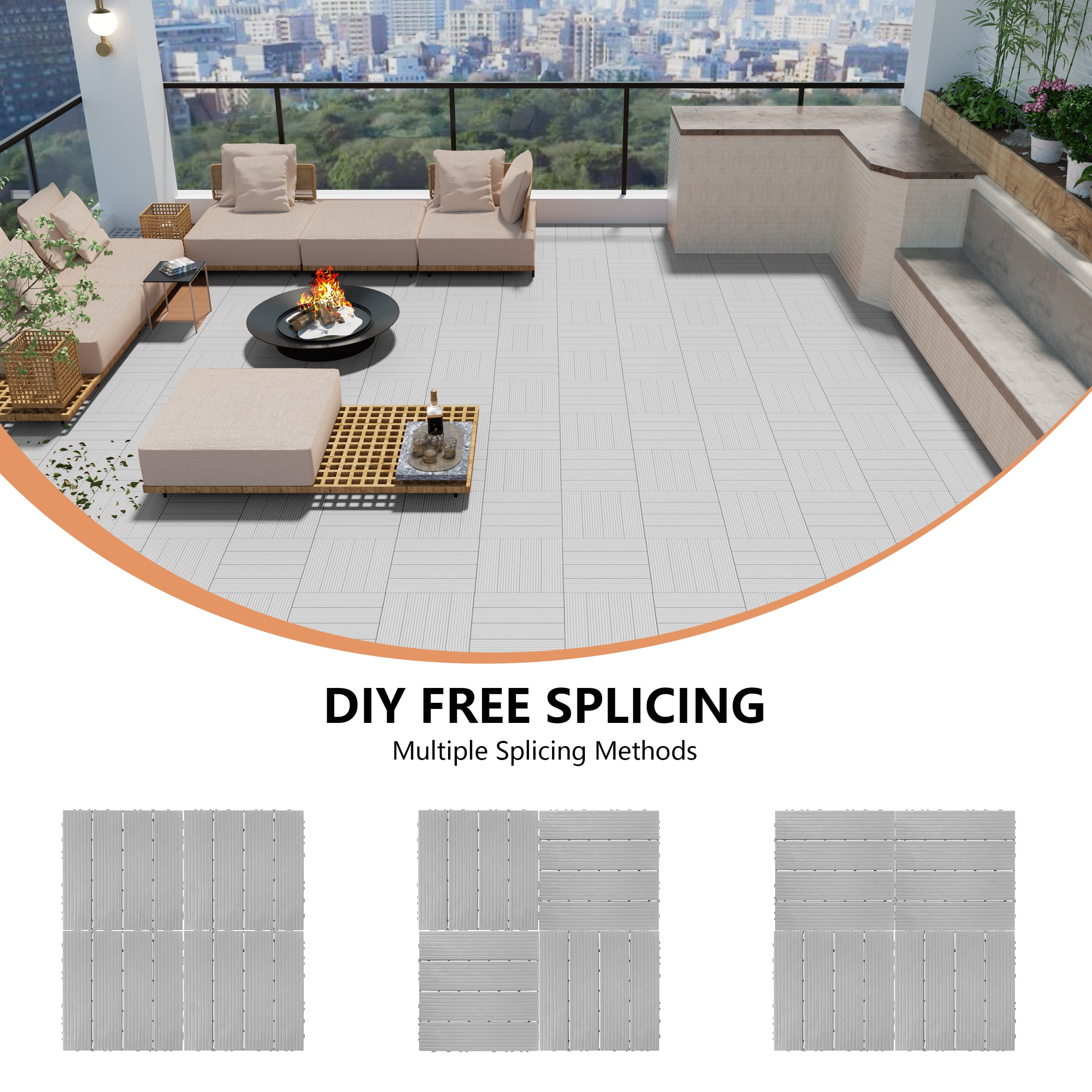 TrumanPick 72 PCS Deck Tiles Patio Pavers Interlocking Flooring Tiles 12"W x 12"L Waterproof Outdoor Flooring for Patio Garden Balcony Backyard All Weather Use, Light Gray