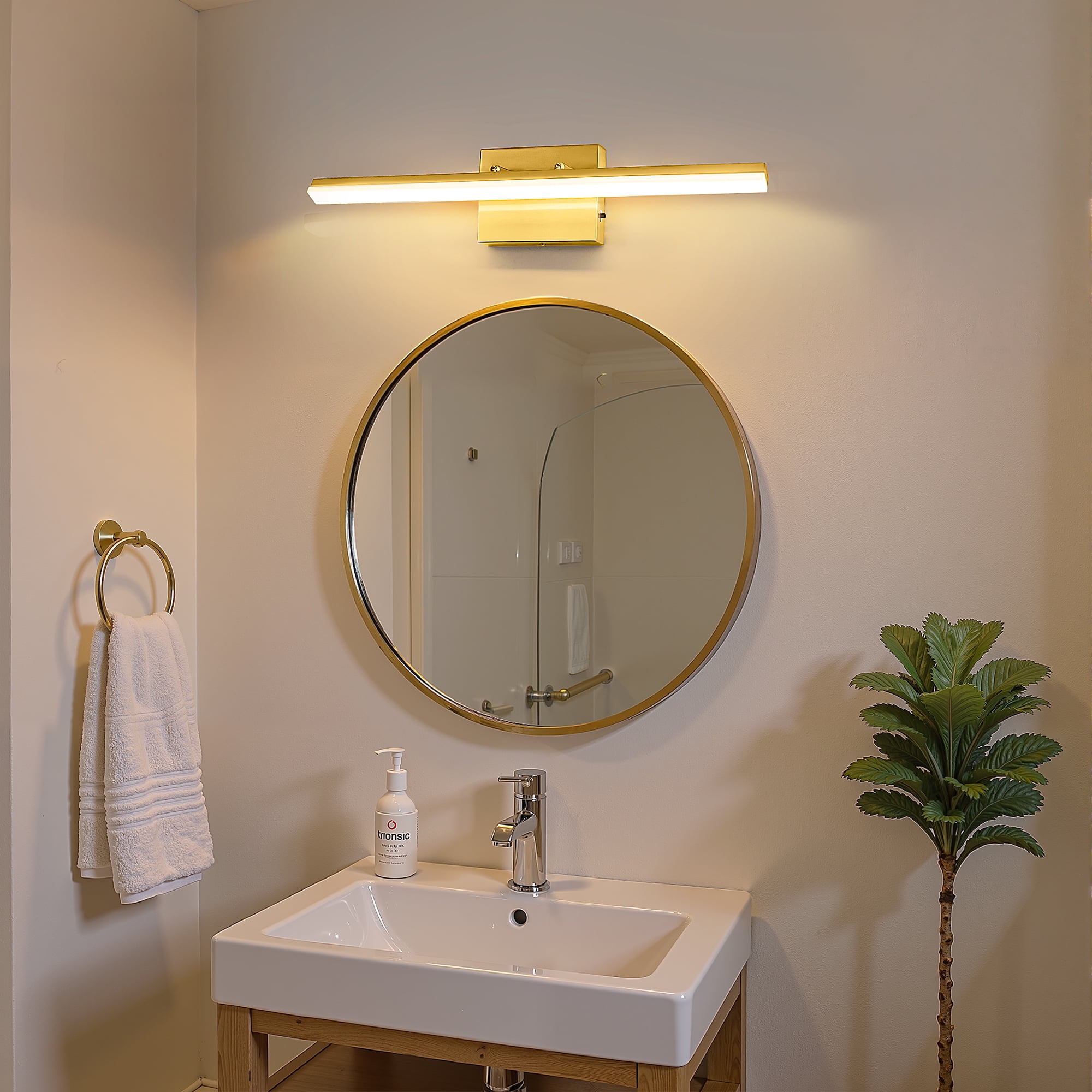 YANSUN  24 in 1-Light 16-Watt Gold Integrated LED Vanity Light, Modern Indoor Bathroom Wall Sconce Light Bar for Mirror