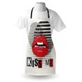 thumbnail image 4 of Kiss Me Apron, Valentine's Day Typography Grunge Background Halftone and Stripes, Unisex Kitchen Bib with Adjustable Neck for Cooking Gardening, Adult Size, Vermilion Off White, by Ambesonne, 4 of 4