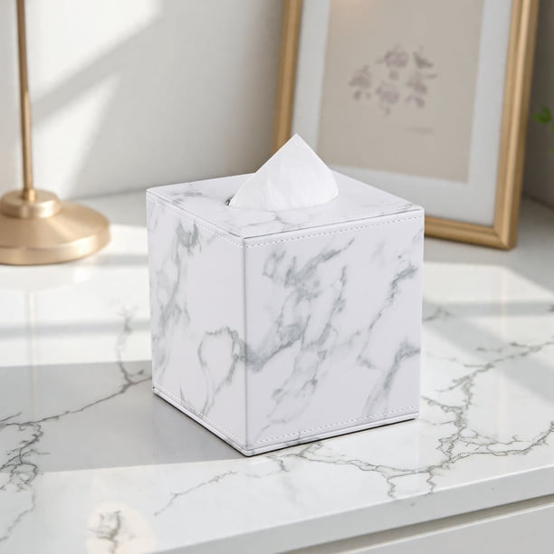 Caja De Pauelos De Papel Con Diseo De Mrmol Blanco, Compacta, 15 X 10 X 7, 5 Cm, Pequea Capacidad, Ideal Para El Hogar, La Sala De Estar U Oficina, Para Uso Diario, Paquete De 1 Unidad., UKHBMC