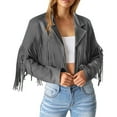 thumbnail image 2 of Jackets for Women Suede Leather Fringe Long Sleeve Cropped Jacket 2025 Casual Trendy Cowgirl Motorcycle Denim Jacket Z001-Grey XXL, 2 of 9