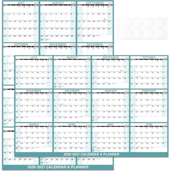 Large Dry Erase Wall Calendar 2026-2027, 32''x48'', Horizontal/Vertical | July 2026 - June 2027, Laminated Erasable Organizer, Marked Holidays, Large Block,  for Office, School,