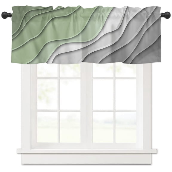 LEOKOTI Valances for Windows, Modern Abstract, Light Filtering Window Valance Curtains for Living Room/Bedroom/Bathroom, Ombre Sage Green Geometric Line Rod Pocket Kitchen Curtains 54"W x 18"L