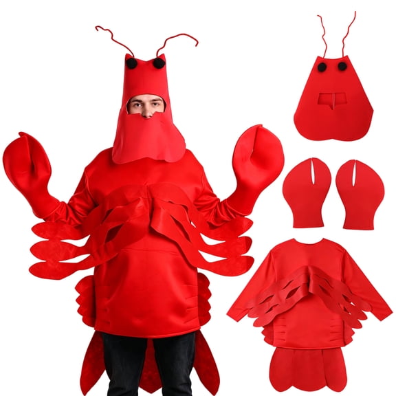 3-piece Adult Red Lobster Cosplay Outfit - Polyester Three-dimensional Fun Lobster Headgear, Claws and Top Suit Suitable For Halloween Parties and Funny Role-playing Scenarios