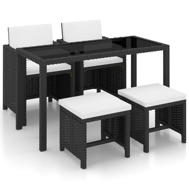 vidaXL 5 Piece Outdoor Dining Set with Cushions Poly Rattan Black