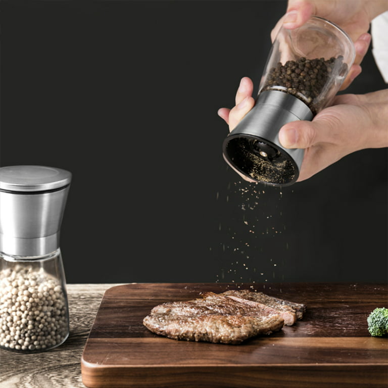 KucheCraft Salt and Pepper Grinder Set - Easy Grip Pepper Mill Grinder and  Salt Grinder Refillable - Stainless Steel Peppercorn Grinder with Upgraded
