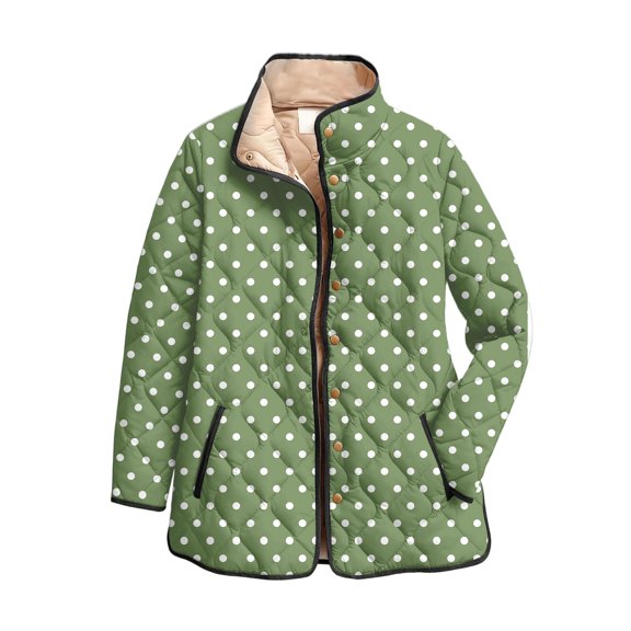 Wutalume Women's Floral Print Stand Up Collar Pleated Cotton Long Sleeved Button Cotton Jacket, Vintage Style, Comfortable Fit, Perfect for Spring and Fall Fashion,Army Green L