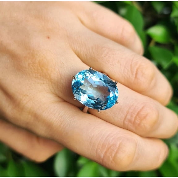 Large 15ct Natural Sky-Blue Topaz Ring Large Gemstone Ring ,Handmade Ring, Proposal Ring for Love
