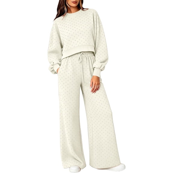 Polka Dot Workout Sets For Women Long Sleeve Fall Sweatshirts Set | Polka Dot Two Piece Set Women Going Out Oversized Hoodie With Pocket Wide Leg Sweatpant Set Matching Tracksuits