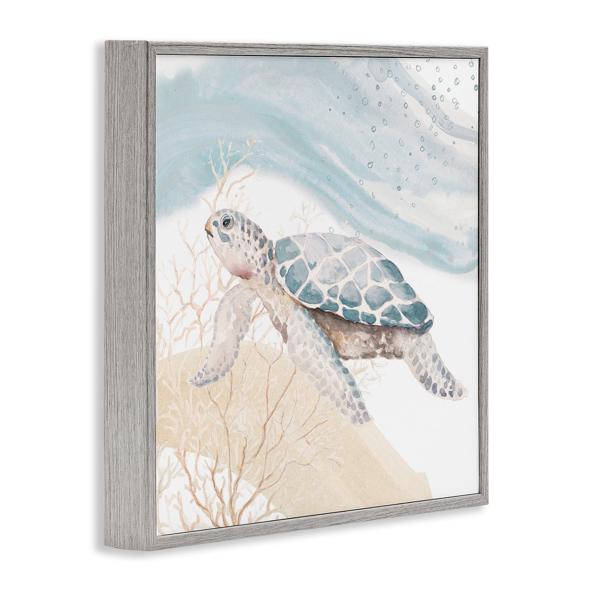 Stupell Industries Swimming Aquatic Turtle Animals & Insects Painting Gray Framed Art Print Wall Art, 12 x 12