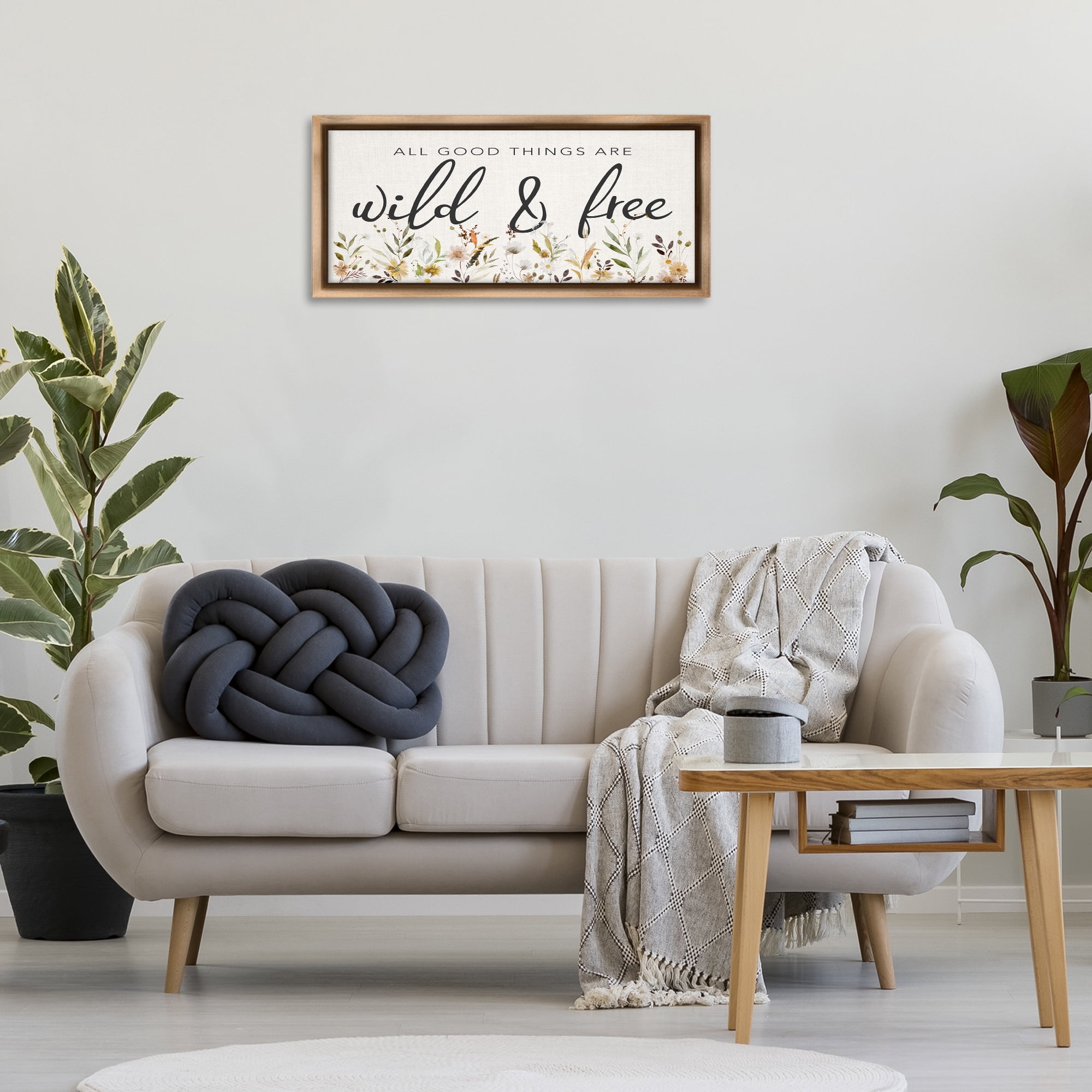 Stupell Industries Wild & Free Sentiment Botanical & Floral Painting Brown Floater Framed Art Print Wall Art, 31 x 14