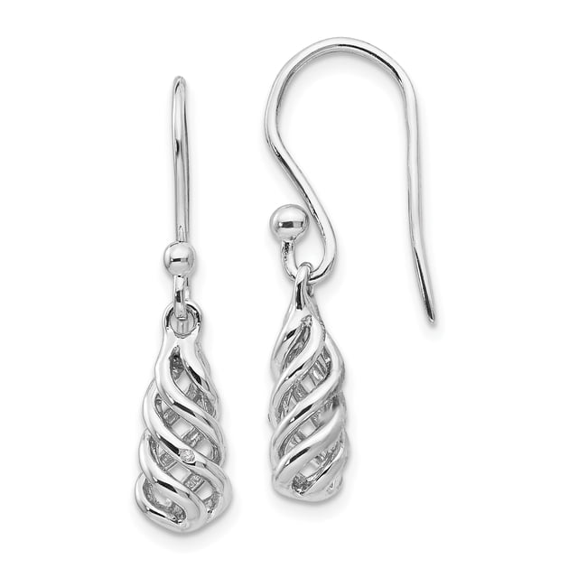 925 Sterling Silver Diamond Spiral Drop Dangle Shepherd Hook Earrings