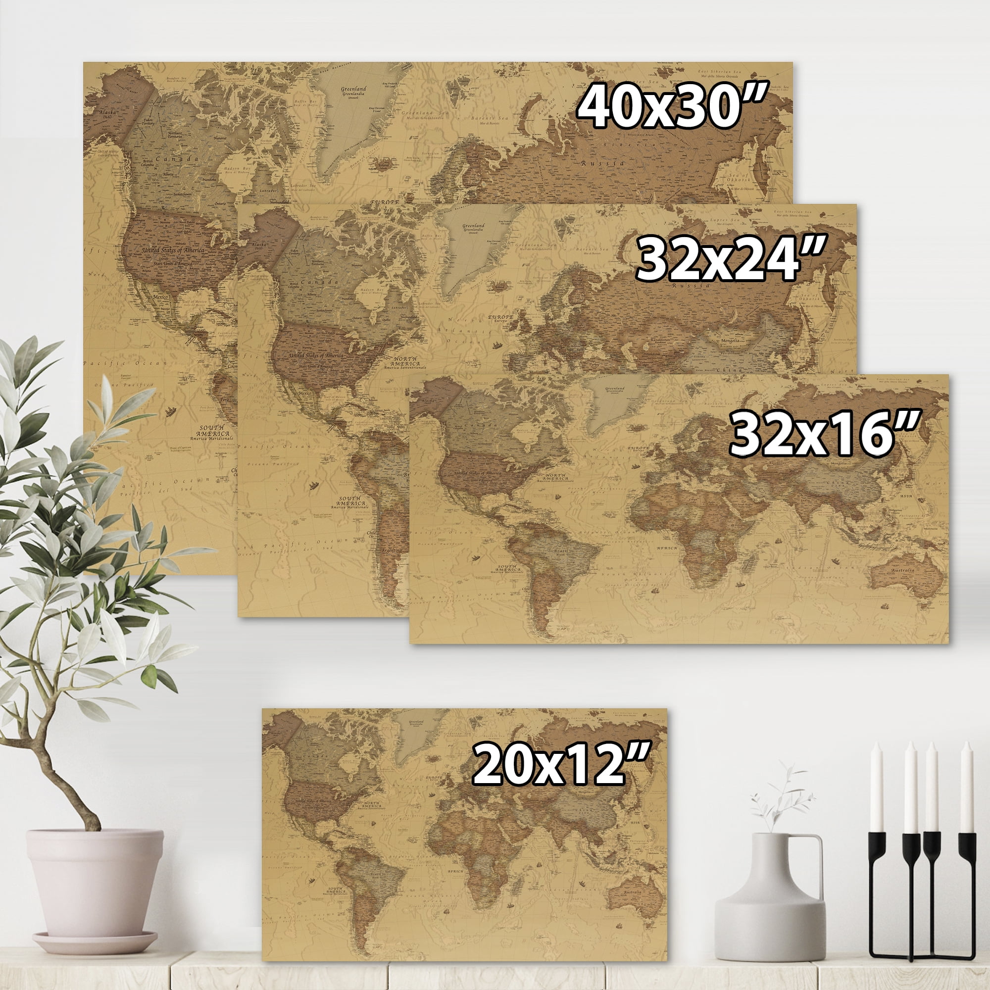 Designart ' Ancient World Map III ' Vintage Canvas Wall Art Print
