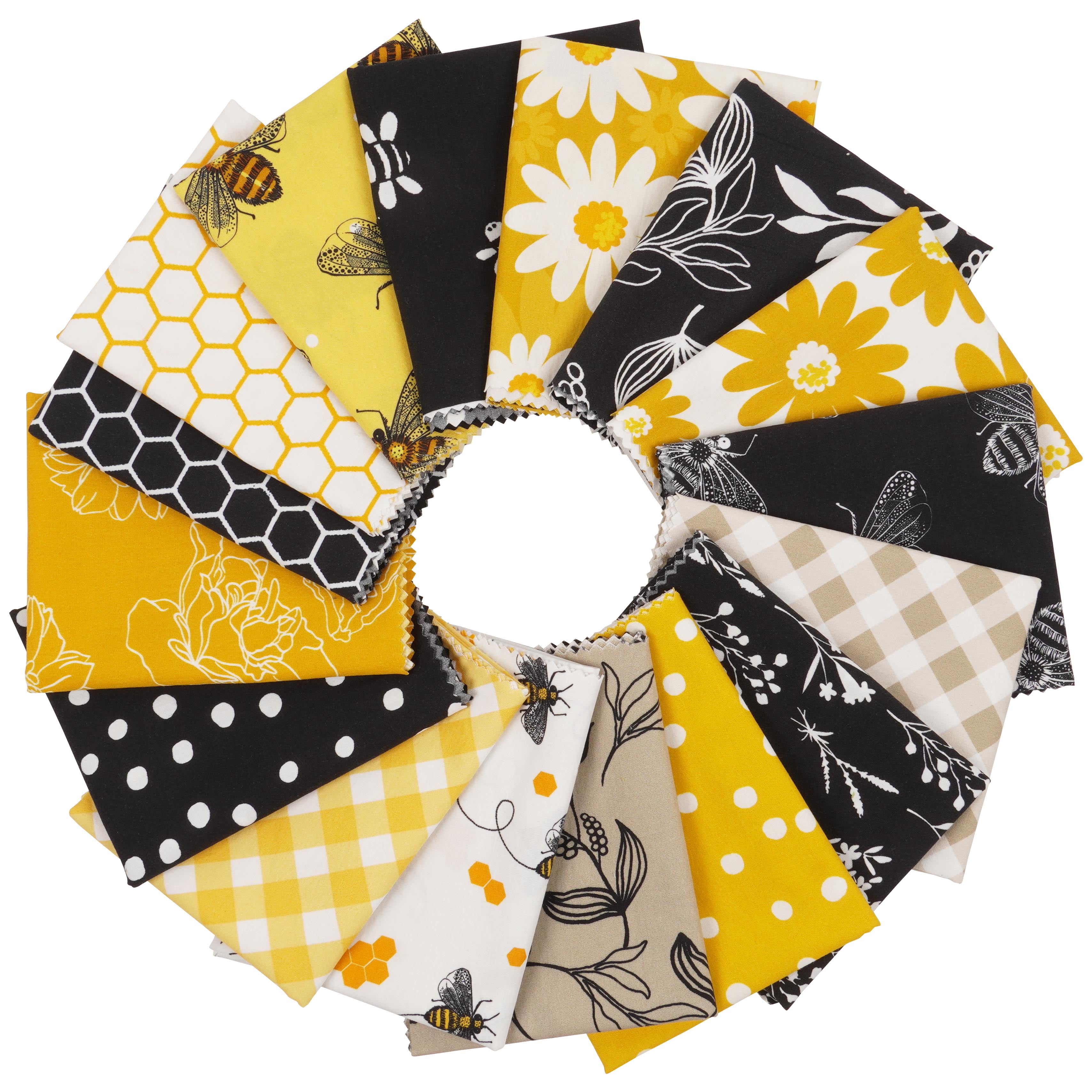 Soimoi 16 Pc Fat Quarter Bundle-Honey BeesPrint 18"x 22"DIY Patchwork-100% CottonPre-Cut Quilting Fabric White-Yellow & Black