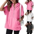 thumbnail image 5 of Xudanell Womens Half Zip Hoodies Solid Color Sweatshirt Tops Oversized Short Sleeve Casual Pullover Pink M, 5 of 6