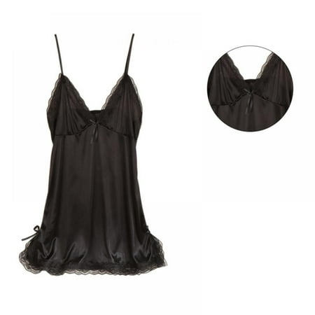 

Women s Sexy Suspenders Nightdress V-neck Solid Color Lace Nightdress Black