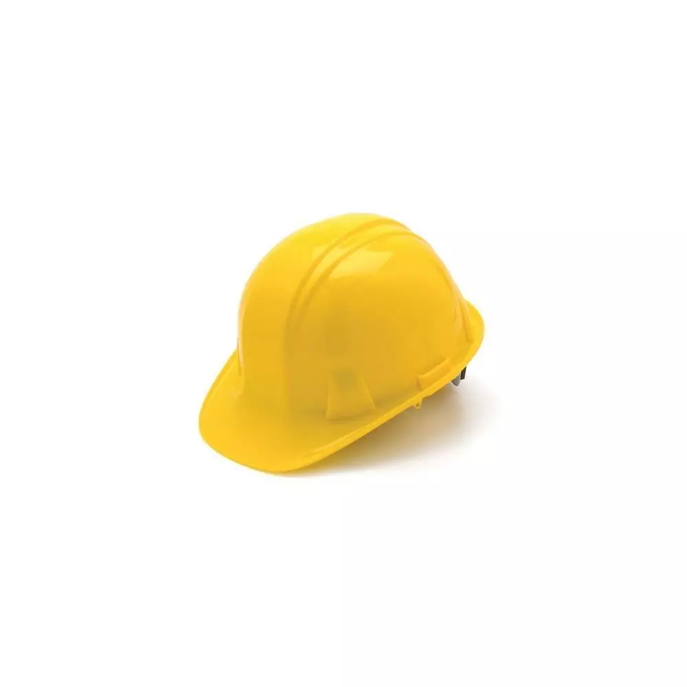 MMBM (HDPE) Yellow Helmet Hard Hat Adjustable 4 Point Ratchet Suspension Safety Construction Work - 1 Each