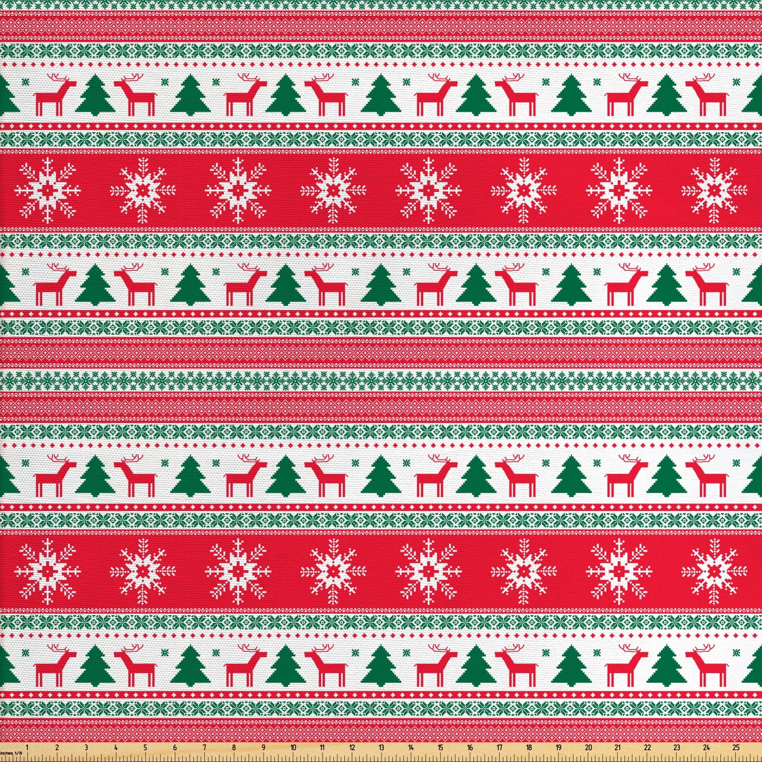 Christmas Fabric by The Yard, Traditional Reindeer Xmas Tree Snowflake