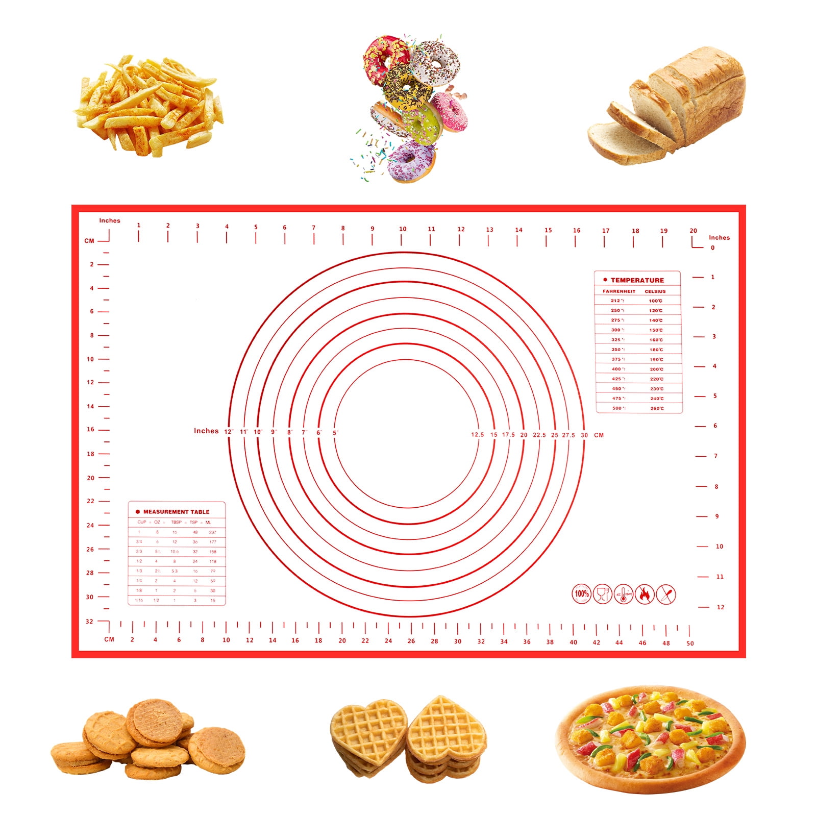 Topekada 17in Adjustable Rolling Pin with Pastry Mat Set, Non-Stick Stainless Steel Roller with Removable Thickness Rings and Baking Mat, Pastry Brush and Bench Scraper for Cooking Pizza Pie Cookies