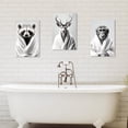 thumbnail image 3 of ZHONGYUTONG Bathroom Animal Wall Art 3 Pieces Cute Raccoon Deer Monkey Wearing Bathrobe Funny Poster Black White Canvas Prints for Toilet Restroom Framed (24.00" x 36.00" x 3PCS), 3 of 7