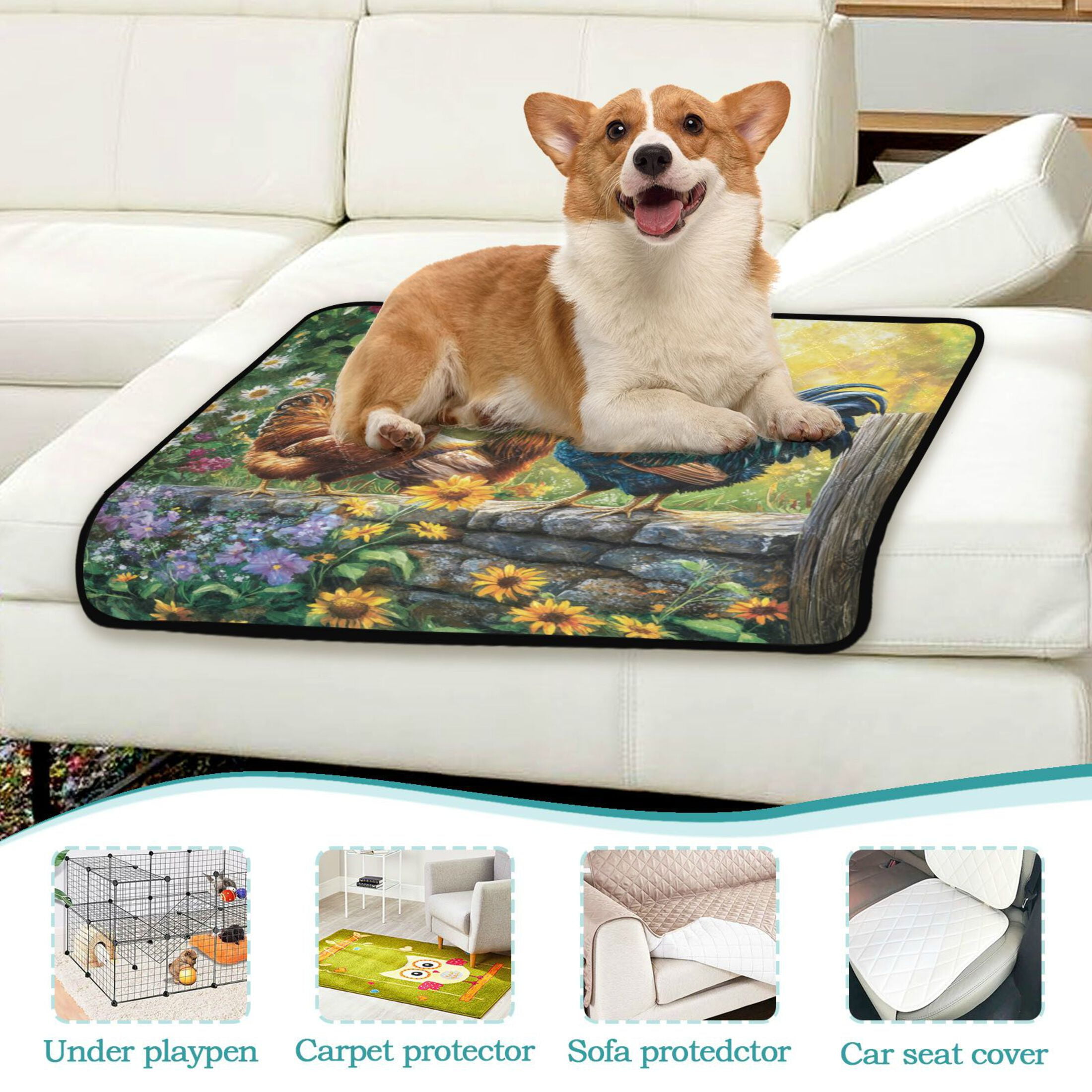 Qxltty Beautiful Rooster Cat litter Pads Pet Set of 3 Diaper Mats Center Anti-leakage Layer Absorbent Soft and Comfortable